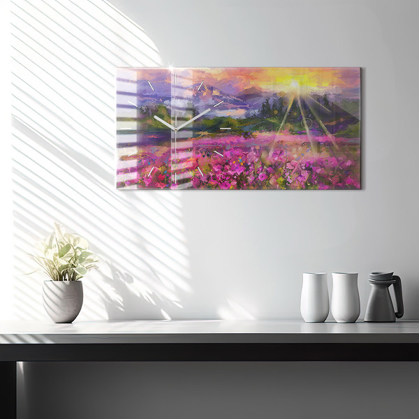 Zegar szklany poziomy Łąka w zachodzie słońca