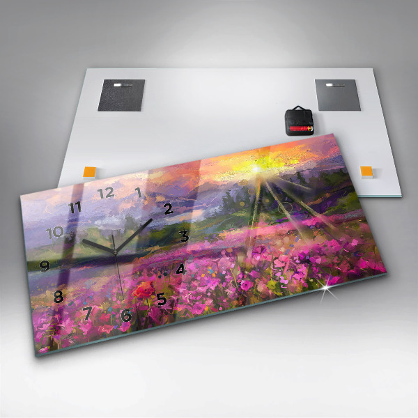 Zegar szklany poziomy Łąka w zachodzie słońca