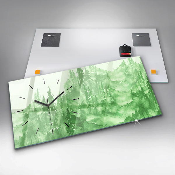 Zegar szklany poziomy Malarstwo zielony las