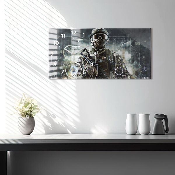 Zegar szklany poziomy Żołnierz z bronią