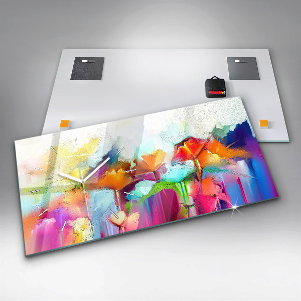 Zegar szklany poziomy Abstrakcyjne kwiaty