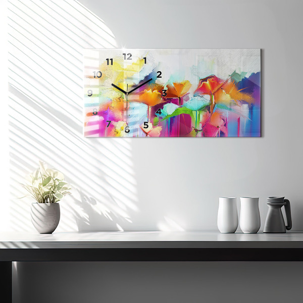 Zegar szklany poziomy Abstrakcyjne kwiaty