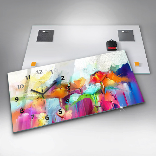 Zegar szklany poziomy Abstrakcyjne kwiaty