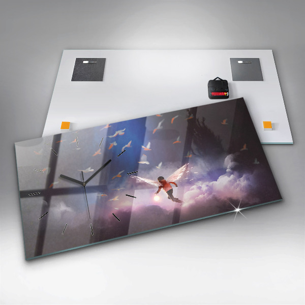 Zegar szklany poziomy Chłopiec ze skrzydłami