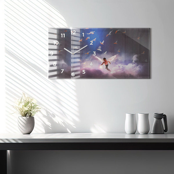 Zegar szklany poziomy Chłopiec ze skrzydłami