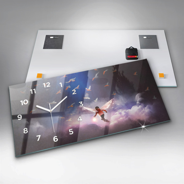 Zegar szklany poziomy Chłopiec ze skrzydłami