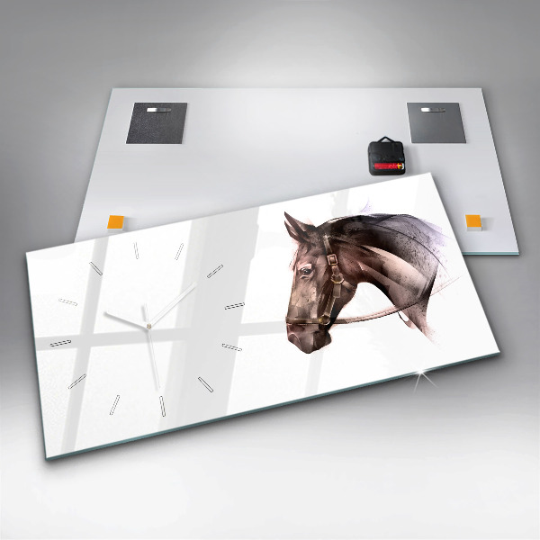 Zegar szklany poziomy Malowane profil konia