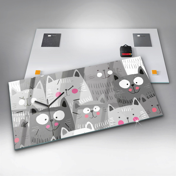 Zegar szklany poziomy Wzór z kotami