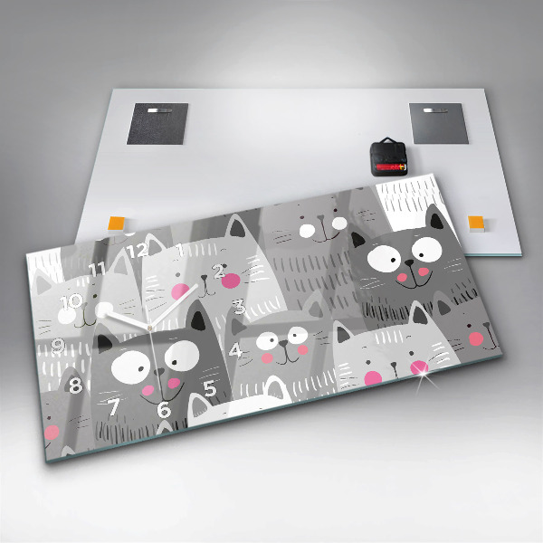 Zegar szklany poziomy Wzór z kotami