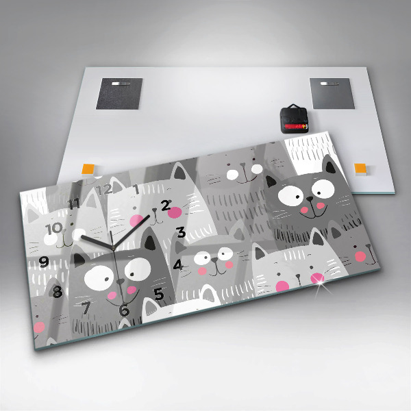 Zegar szklany poziomy Wzór z kotami