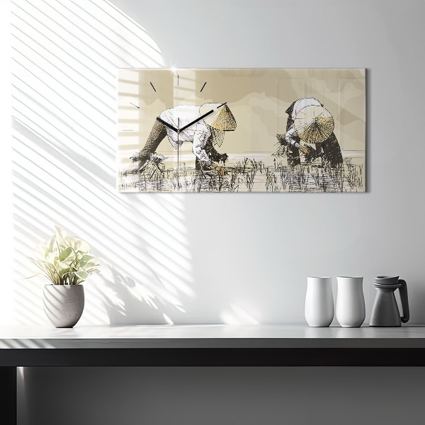 Zegar ścienny poziomy Kobieta zbierająca ryż