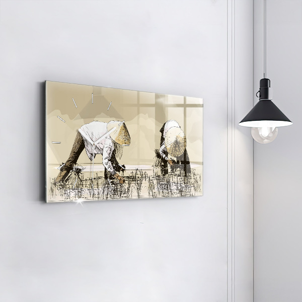 Zegar ścienny poziomy Kobieta zbierająca ryż