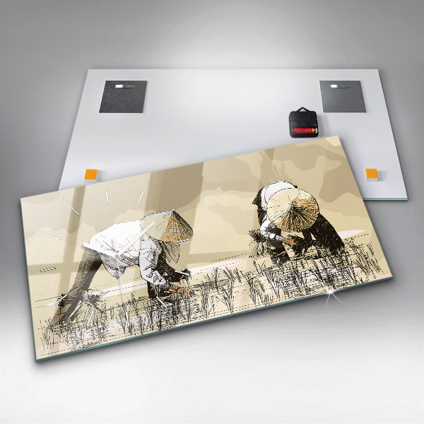 Zegar ścienny poziomy Kobieta zbierająca ryż