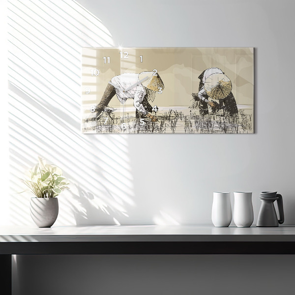 Zegar ścienny poziomy Kobieta zbierająca ryż