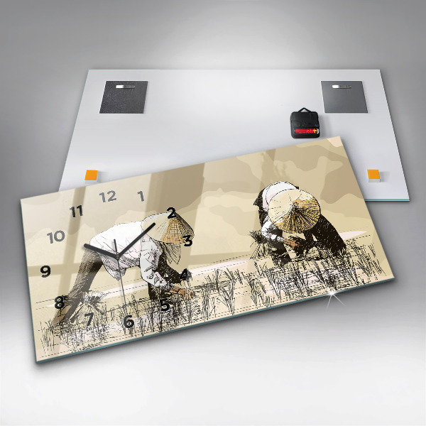 Zegar ścienny poziomy Kobieta zbierająca ryż