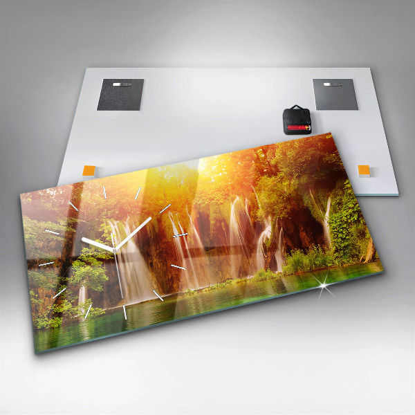 Zegar szklany poziomy Widok na wodospad