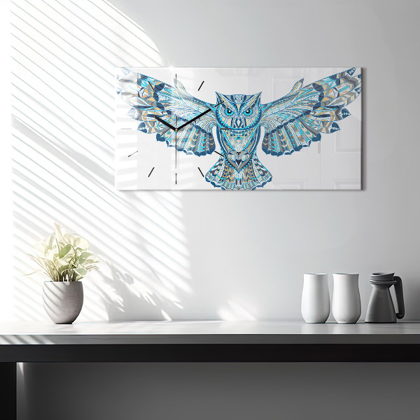 Zegar szklany poziomy Sowa w locie