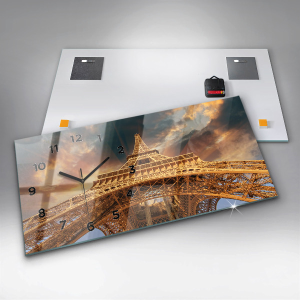 Zegar ścienny poziomy Wieża Eiffla w blasku słońca