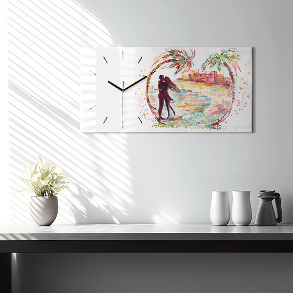Zegar ścienny poziomy Akwarela Miłość na plaży Miami