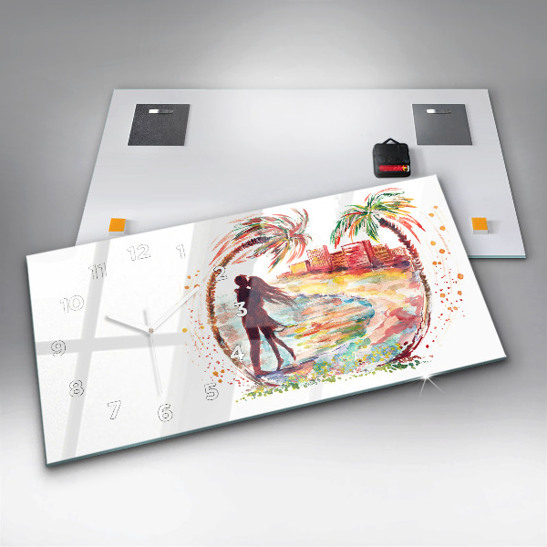 Zegar ścienny poziomy Akwarela Miłość na plaży Miami