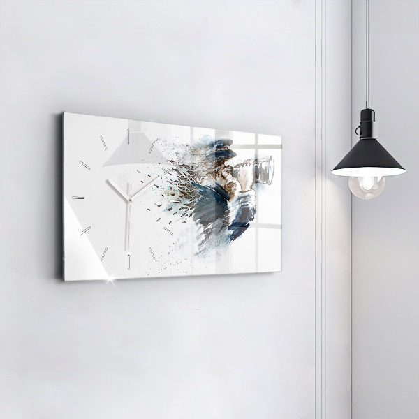 Zegar ścienny poziomy Kapitan statku z lornetką