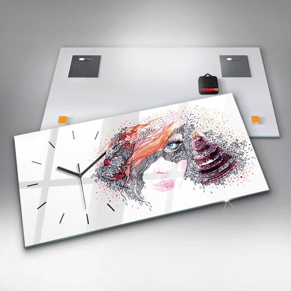 Zegar ścienny poziomy Słodka kobieta z ciastem