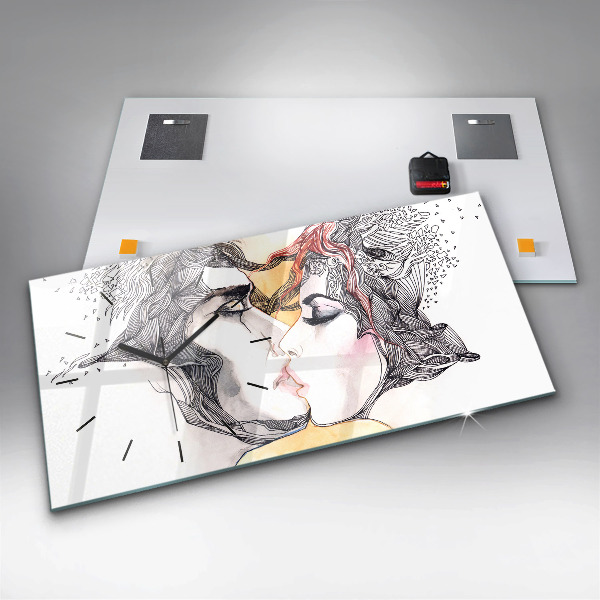 Zegar ścienny poziomy Rysunek miłosny pocałunek