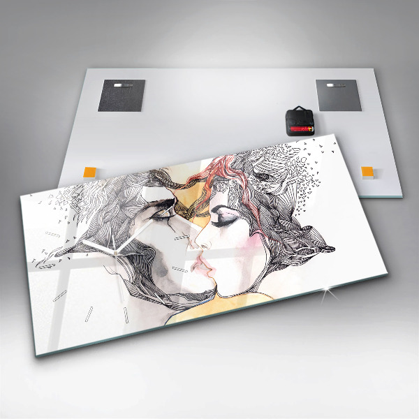 Zegar ścienny poziomy Rysunek miłosny pocałunek