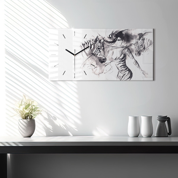 Zegar ścienny poziomy Kobieta i zebry