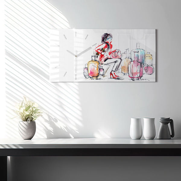 Zegar ścienny poziomy Kobieta Podróż Walizki