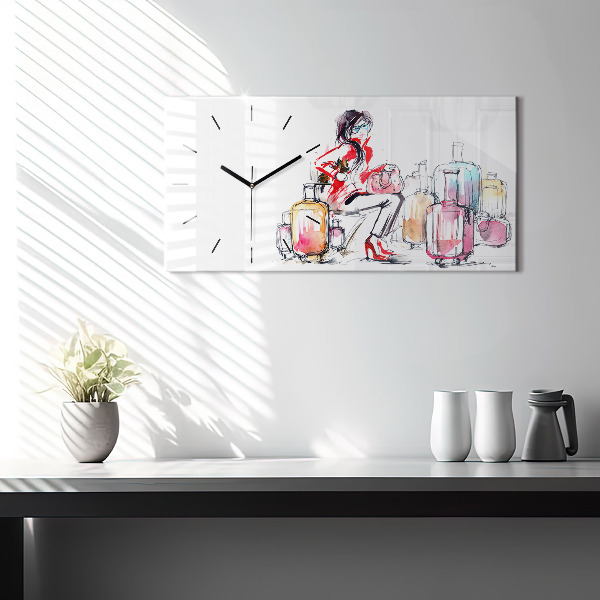 Zegar ścienny poziomy Kobieta Podróż Walizki