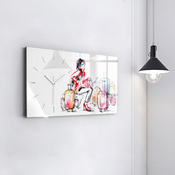 Zegar ścienny poziomy Kobieta Podróż Walizki