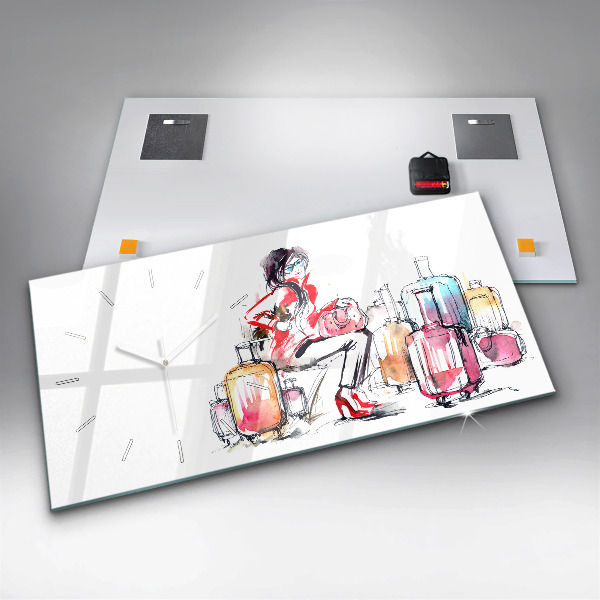 Zegar ścienny poziomy Kobieta Podróż Walizki