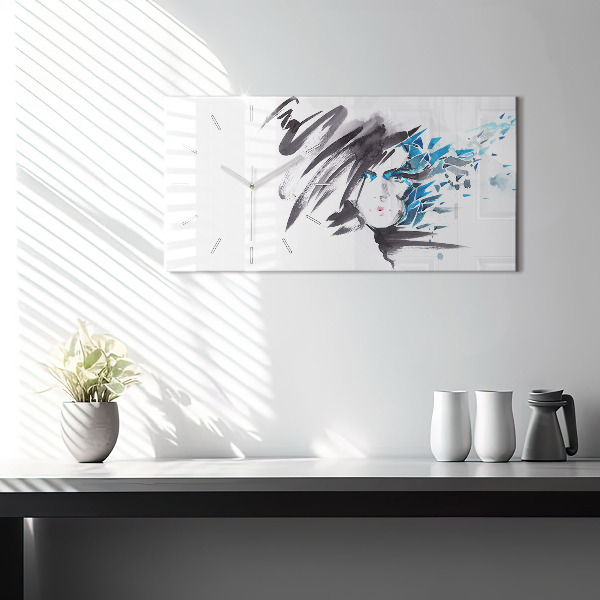 Zegar ścienny poziomy Abstrakcja Twarz kobiety