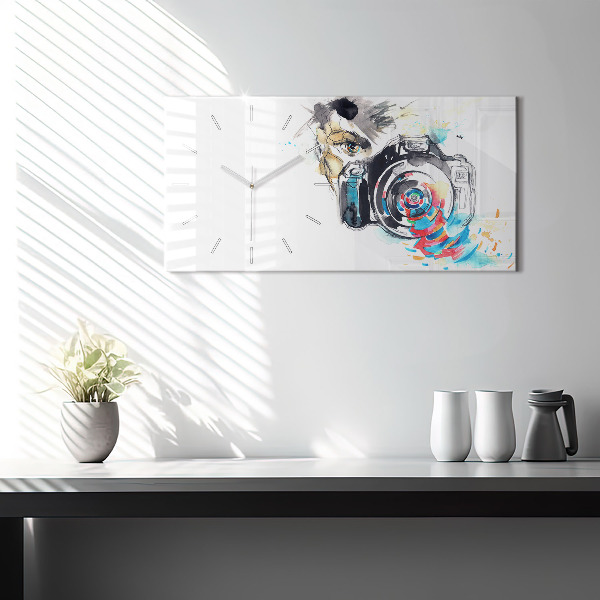 Zegar ścienny poziomy Kobieta fotograf aparat