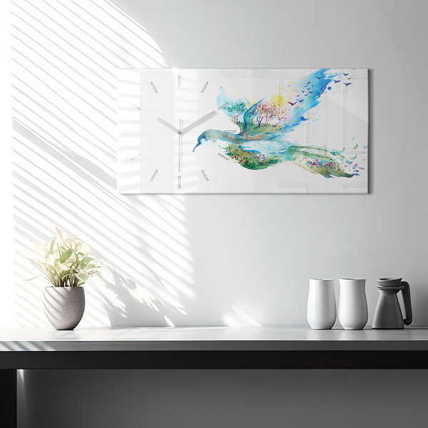 Zegar ścienny poziomy Abstrakcja ptaka i wiosny