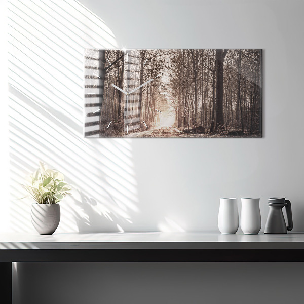 Zegar ścienny poziomy Ścieżka leśna w sepii