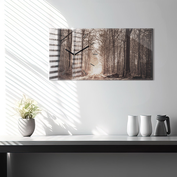 Zegar ścienny poziomy Ścieżka leśna w sepii