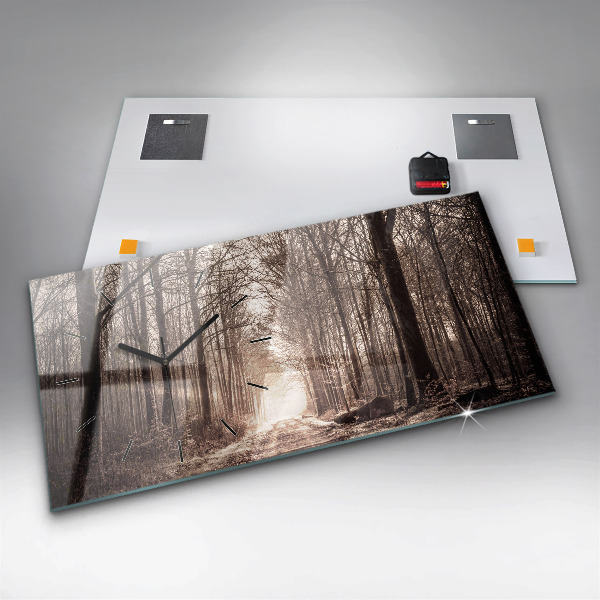 Zegar ścienny poziomy Ścieżka leśna w sepii