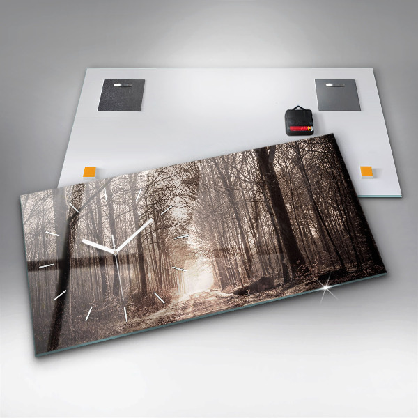 Zegar ścienny poziomy Ścieżka leśna w sepii