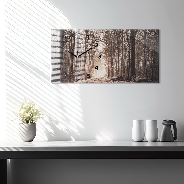 Zegar ścienny poziomy Ścieżka leśna w sepii