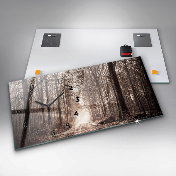 Zegar ścienny poziomy Ścieżka leśna w sepii