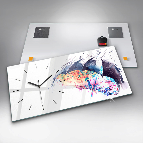 Zegar ścienny poziomy Deszcz parasol i miasto