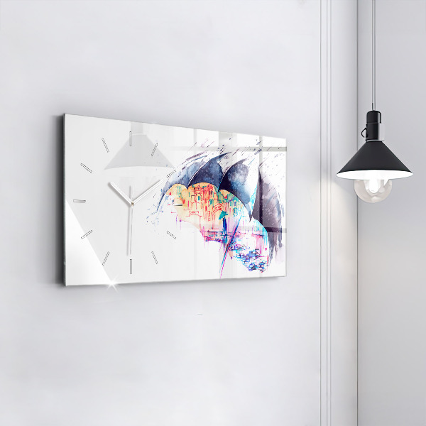 Zegar ścienny poziomy Deszcz parasol i miasto