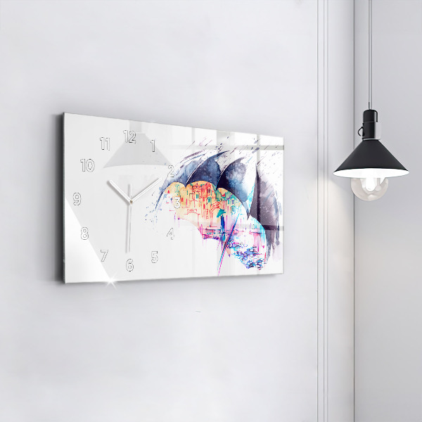 Zegar ścienny poziomy Deszcz parasol i miasto