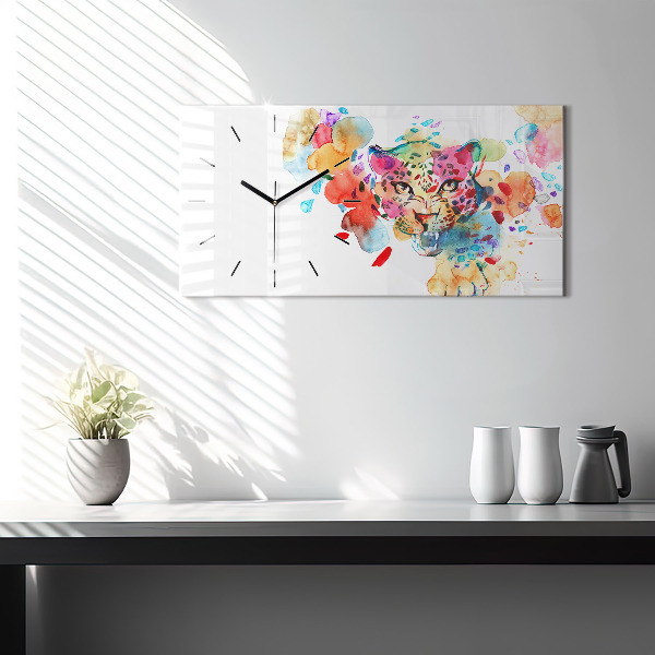 Zegar ścienny poziomy Abstrakcja dziki kot