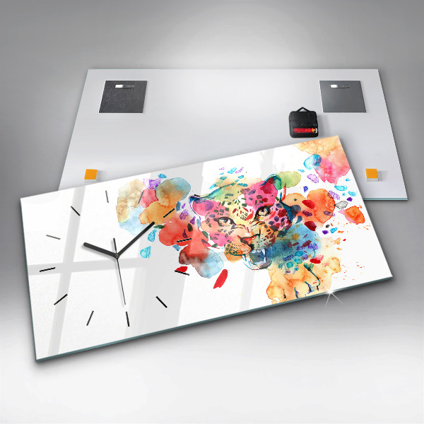 Zegar ścienny poziomy Abstrakcja dziki kot