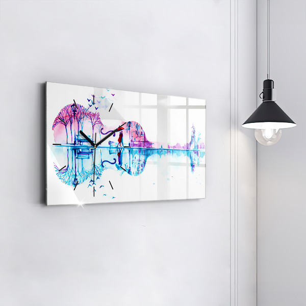 Zegar ścienny poziomy Wiolonczela Park Jezioro