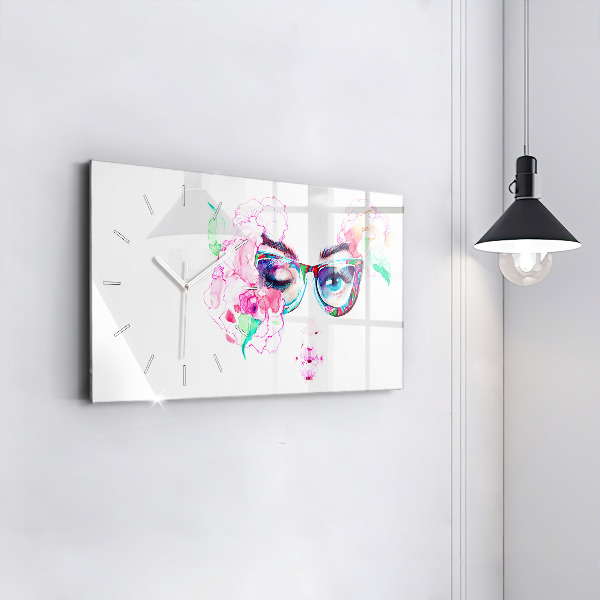 Zegar ścienny poziomy Twarzy Kobiety W Okularach