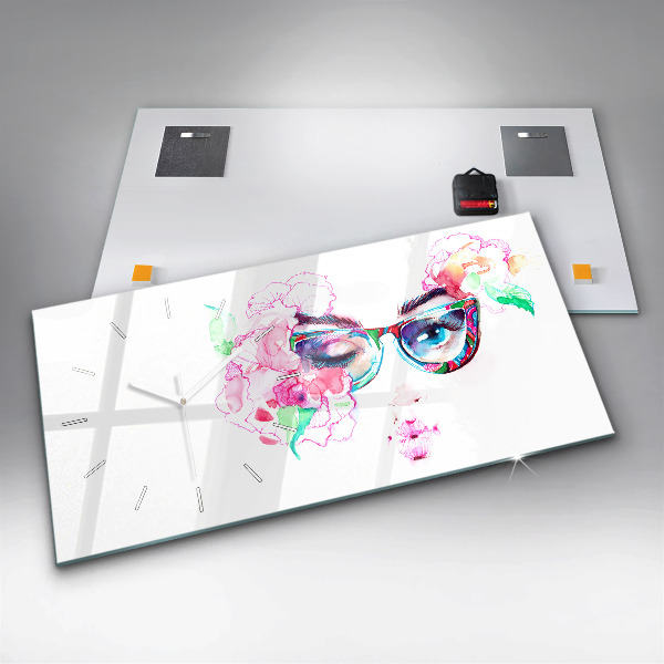 Zegar ścienny poziomy Twarzy Kobiety W Okularach